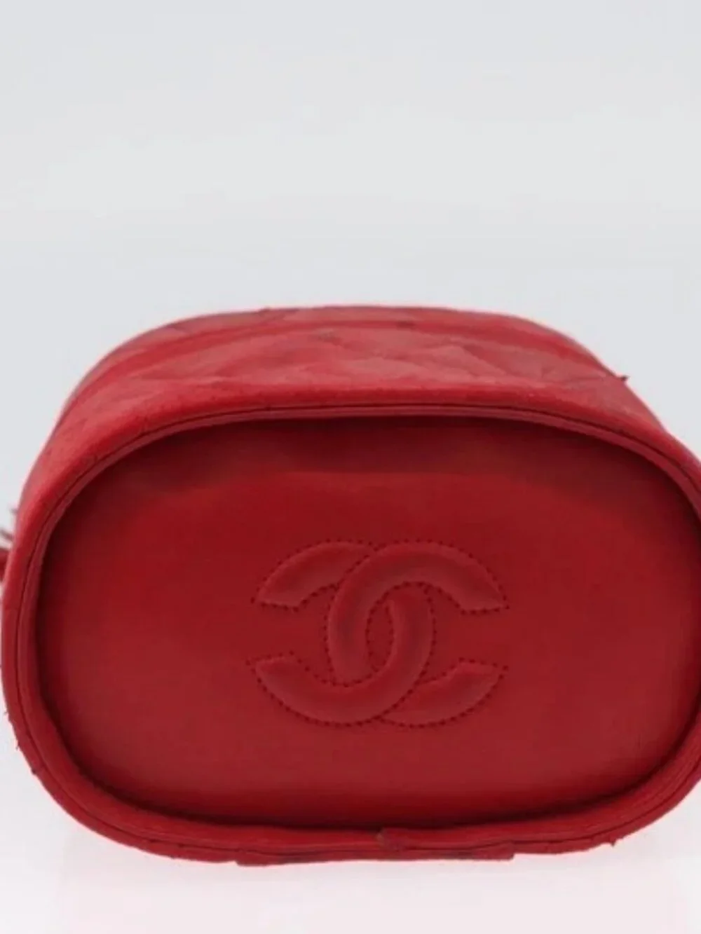 CHANEL Chain Shoulder Bag Lamb Skin Red Gold CC Auth AMZ310A